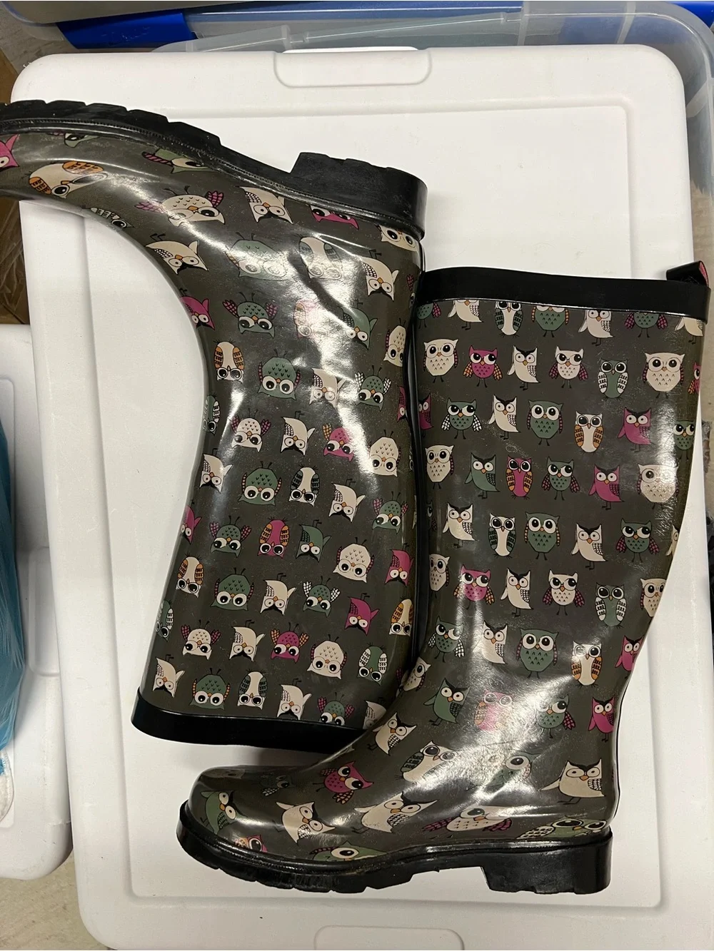 Capelli New York Women’s Printed Owl Waterproof Rubber Rain Boots